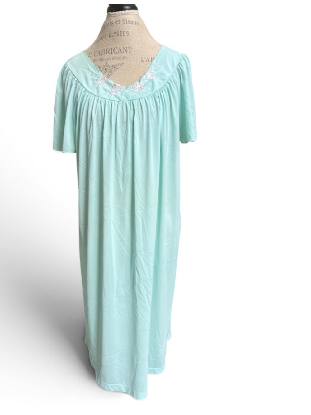 Shadowline Seafoam Floral Embroidered Nylon Maxi Nightgown 1X
